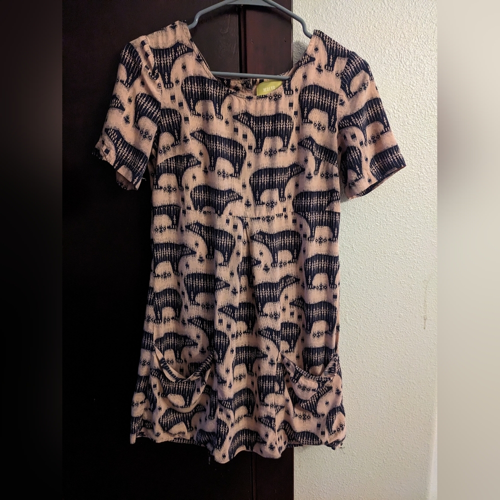 Anthropologie Maeve Zola Pink Polar Bear Printed Tunic Mini Dress